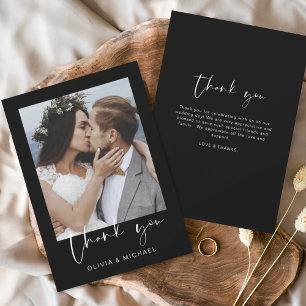 Minimalist Black White Wedding Thank You Photo Card