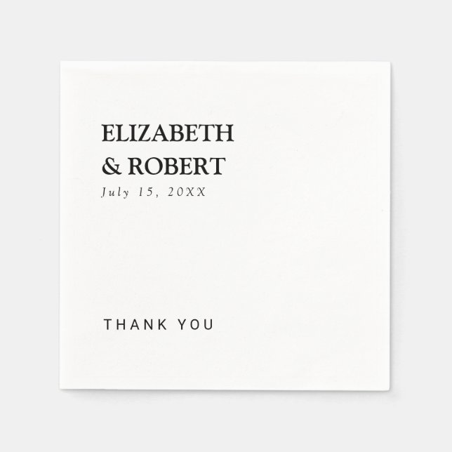 Minimalist Black & White Wedding Traditional Chic Napkin (Front)