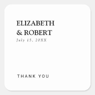 Minimalist Black & White Wedding Traditional Chic Square Sticker