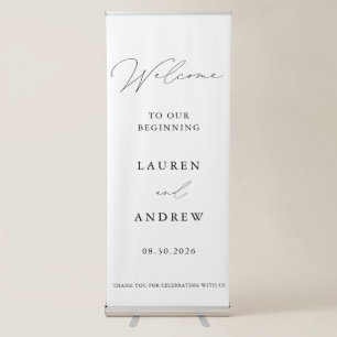 Minimalist Black & White Welcome to Our Beginning Retractable Banner