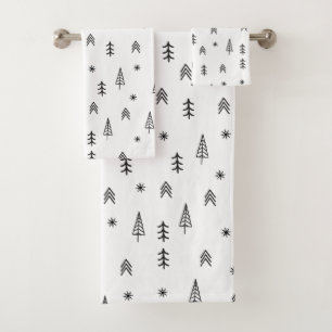 Minimalist Black & White Winter Forest Pattern Bath Towel Set