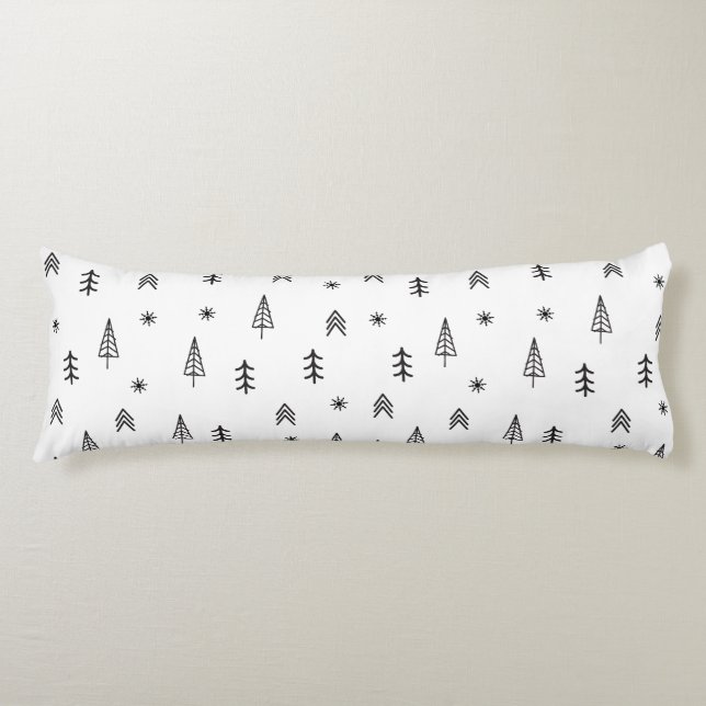 Minimalist Black & White Winter Forest Pattern Body Cushion (Front)