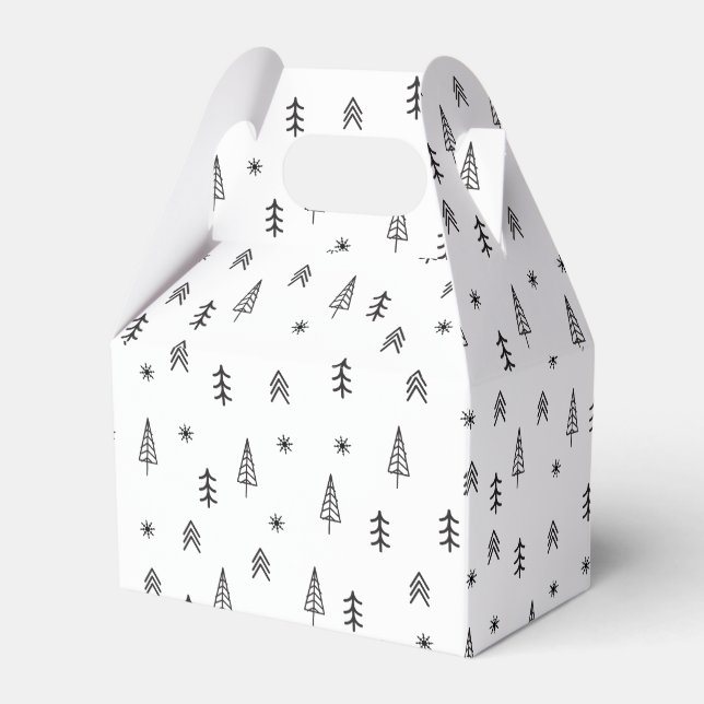 Minimalist Black & White Winter Forest Pattern Favour Box (Front Side)