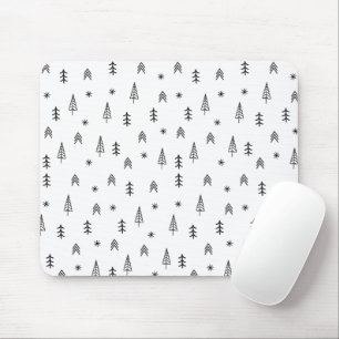 Minimalist Black & White Winter Forest Pattern Mouse Mat