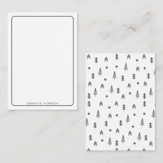 Minimalist Black White Winter Forest Pattern Name Card (Front/Back)