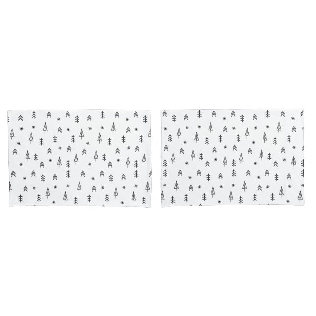 Minimalist Black & White Winter Forest Pattern Pillowcase (Front-Set)