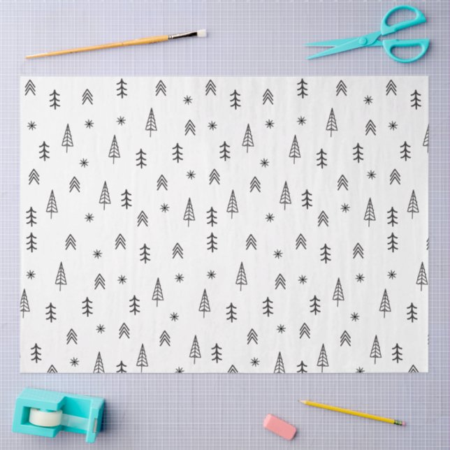 Minimalist Black & White Winter Forest Pattern Tissue Paper (Craft)