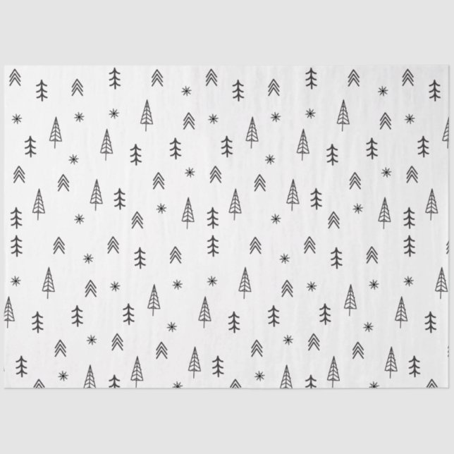 Minimalist Black & White Winter Forest Pattern Tissue Paper (Front)