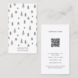 Minimalist Black White Winter Forest QR Code Business Card