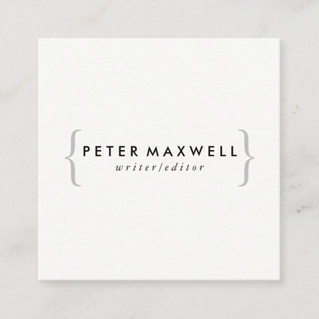 Minimalist Black White with Brackets Square Business Card (Front)