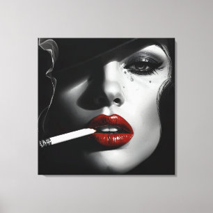 Minimalist Black & White Woman with cigarette Canvas Print