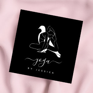 Minimalist Black White Yoga Instructor Pose Square Business Card