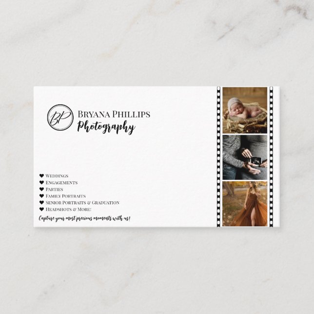 Minimalist Black & White Your Logo Photography Business Card (Front)