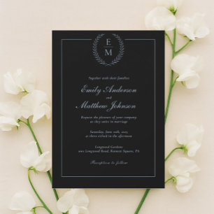 Minimalist Black With Blue Wedding Invitation
