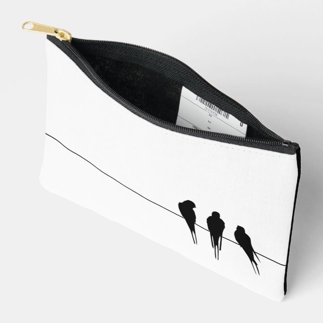 Minimalist Blackbirds Silhouette on Wire Accessory Pouch (Open)