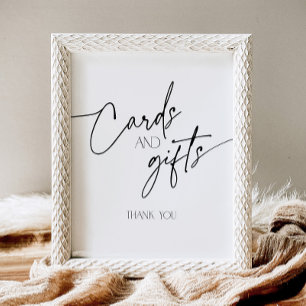 Minimalist Blak and White Script Cards and Gifts Pedestal Sign