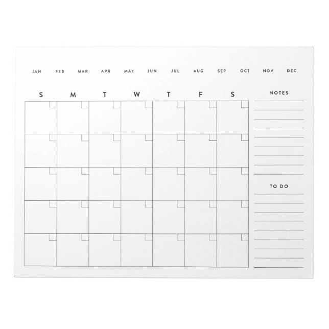 Minimalist Blank Monthly Calendar Planner Notepad (Front)