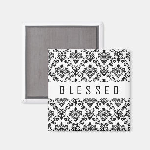 Minimalist BLESSED, black floral Magnet