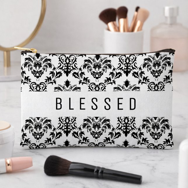 Minimalist BLESSED Damask Pattern Accessory Pouch (Creator Uploaded)