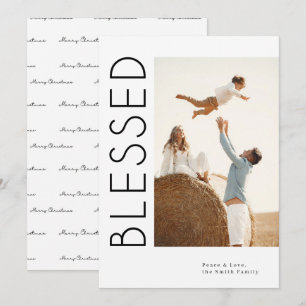 Minimalist Blessed Merry Christmas Family Photo Holiday Card
