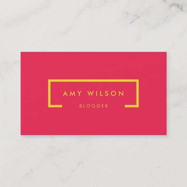 Minimalist Blogger Social Media Bright Pink Yellow Business Card (Front)