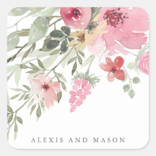 Minimalist Bloom   Sage Wedding Square Sticker