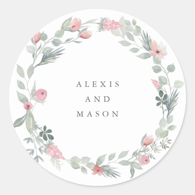 Minimalist Bloom | Wedding Classic Round Sticker (Front)