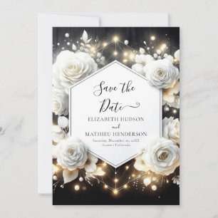Minimalist Bloom White Roses Wedding Save The Date