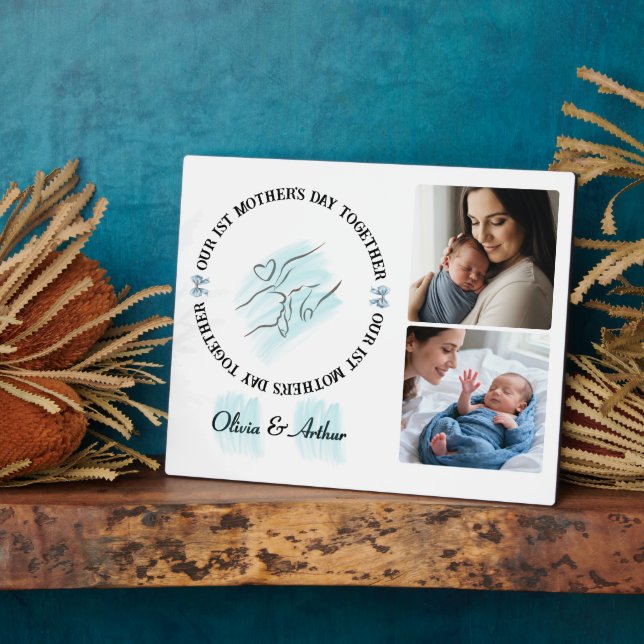 Minimalist Blue 1st Mother's Day Custom Keepsake Plaque (Side)