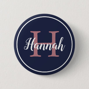 Minimalist Blue and Pink Script Monogram Name 6 Cm Round Badge