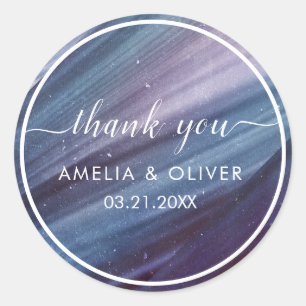 Minimalist Blue and Purple Wedding Thank You Classic Round Sticker
