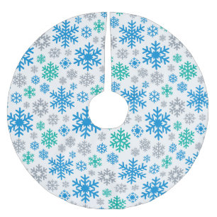 Minimalist Blue and Silver Snowflakes Christmas Brushed Polyester Tree Skirt