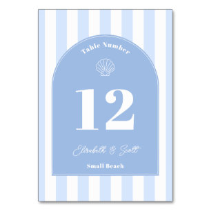 Minimalist Blue And White Coastal Wedding Table Number