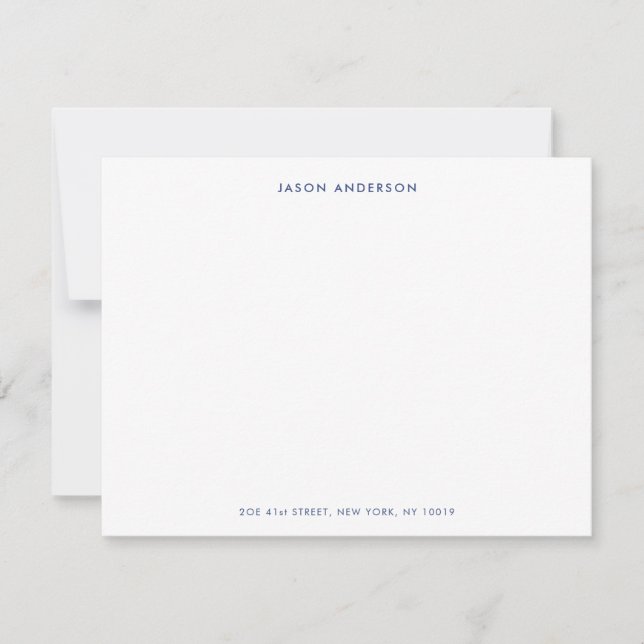 Minimalist Blue and white Personalised Flat Card (Front)