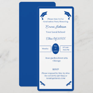 Minimalist Blue And White Personalised Graduation Invitation