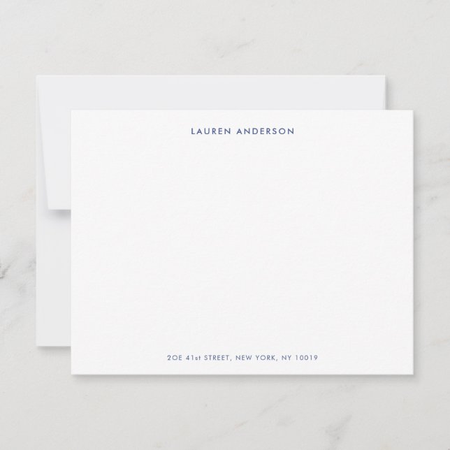 Minimalist Blue and white Personalized Flat Card (Front)