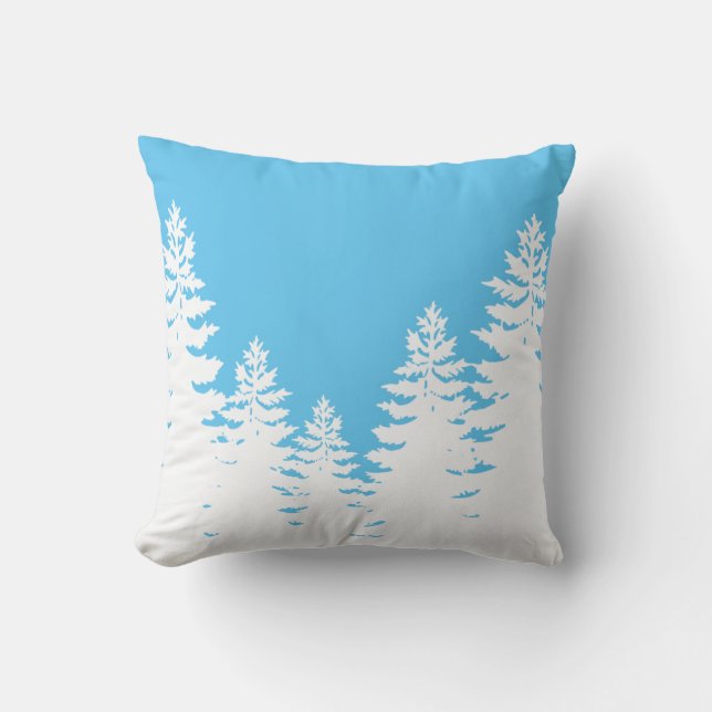 Minimalist blue and white pine tree silhouette   cushion (Front)