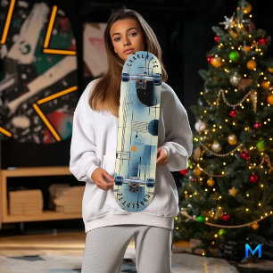 Minimalist Blue and Yellow Abstract Geometric  Skateboard