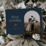 Minimalist Blue Arch Merry Christmas Photo Holiday Card<br><div class="desc">Minimal and clean Christmas photo card featuring a blue arch frame with a typography text that says "merry christmas" with a simple illustration of red berries.</div>