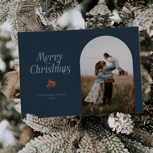 Minimalist Blue Arch Merry Christmas Photo Holiday Card (Creator Uploaded)