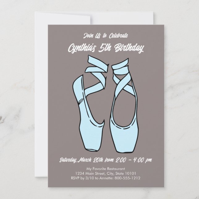 Minimalist Blue Ballet Birthday Party Invitation (Front)