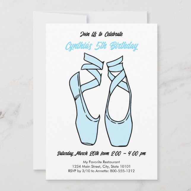 Minimalist Blue Ballet Birthday Party Invitation (Front)