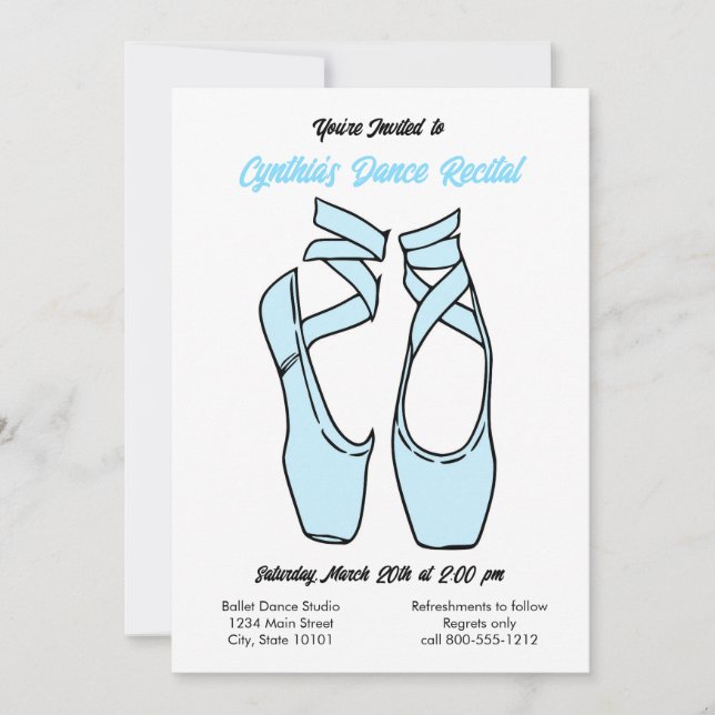 Minimalist Blue Ballet Dance Recital Invitation (Front)