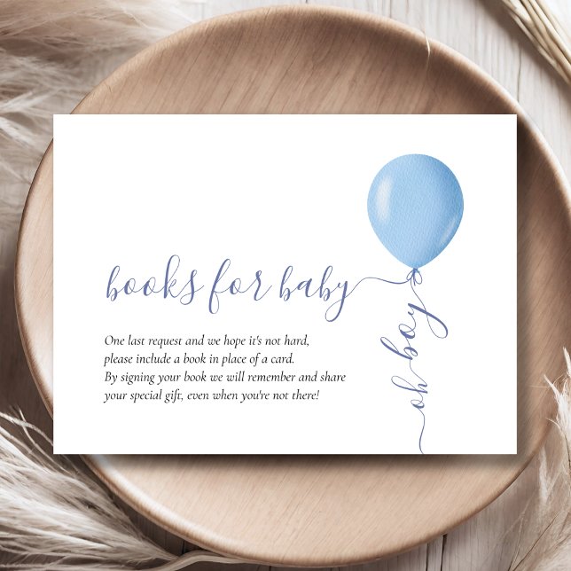 Minimalist Blue Balloon Baby Shower Books for Baby Enclosure Card (Creator Uploaded)