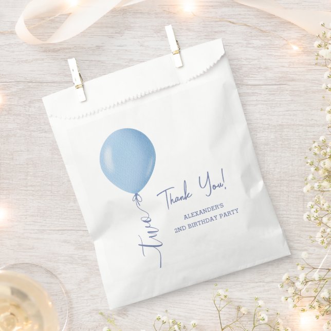 Minimalist Blue Balloon Boy 2nd Birthday  Favour Bags (Clipped)