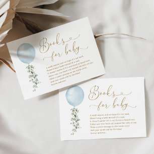 Minimalist Blue Balloon Eucalyptus Books for Baby Enclosure Card