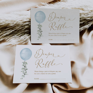 Minimalist Blue Balloon Eucalyptus Diaper Raffle Enclosure Card