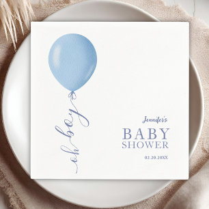 Minimalist Blue Balloon Oh Boy Baby Shower Napkin