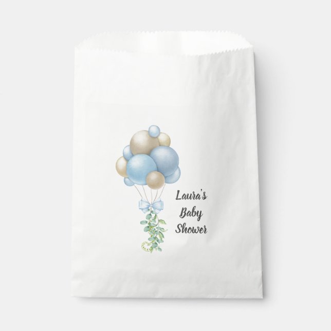 Minimalist Blue Balloons Boy Baby Shower Favour Bags (Front)
