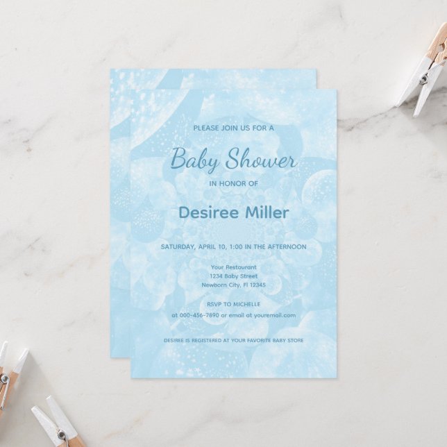 Minimalist Blue Balloons Boy Baby Shower Invitation (Front/Back In Situ)